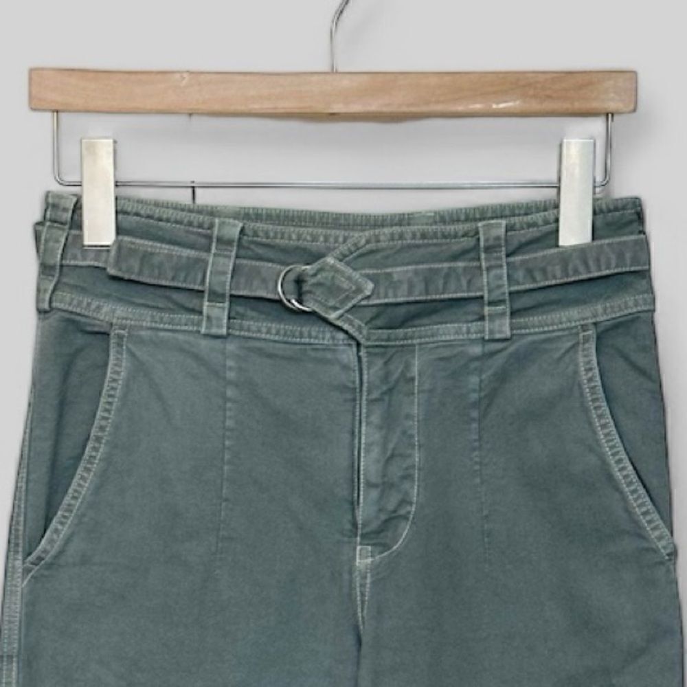 Anthropologie Wrap Waist Paper Bag Crop Pants Slate Green Size 25